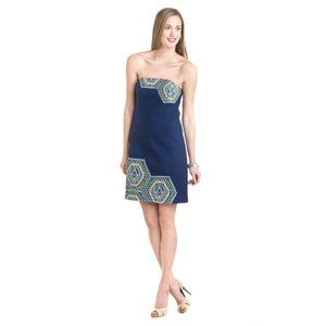 Lilly Pulitzer Dress Size 0 US Navy Blue “Honeycomb Bowen” Strapless Embroidered